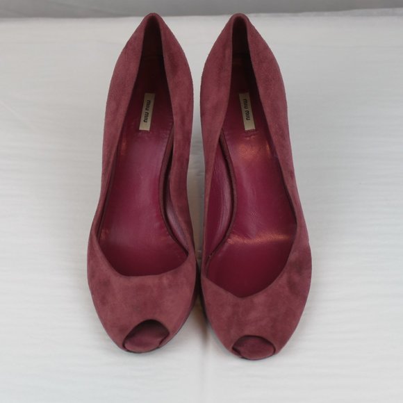 Miu Miu | Shoes | Miu Miu Burgundy Suede Peep Toe Heels | Poshmark